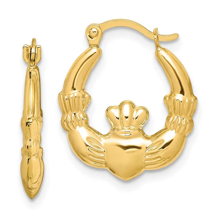 Earrings Qgold 10k Yellow Gold 16 mm Claddagh Hollow Hoop Earrings 074 grams