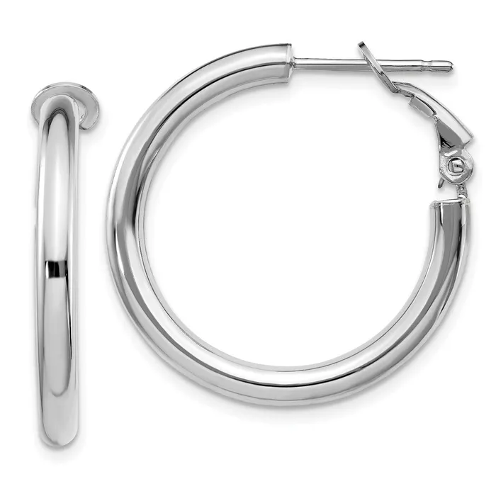 Earrings Qgold 14k White Gold 27 mm Polished Round Omega Back Hoop Earrings 261 grams