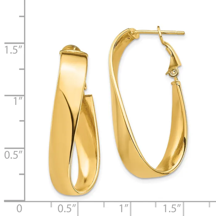 Earrings Qgold 14k Yellow Gold 1665 mm Wavy Oval Omega Back Hoop Earrings 43 grams