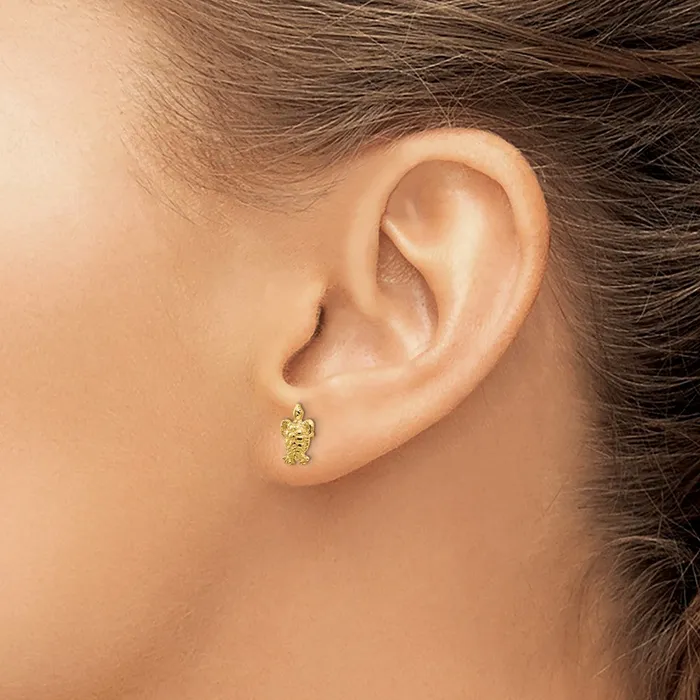 Earrings Qgold 14k Yellow Gold 6 mm Mini Turtle Post Earrings 1 grams