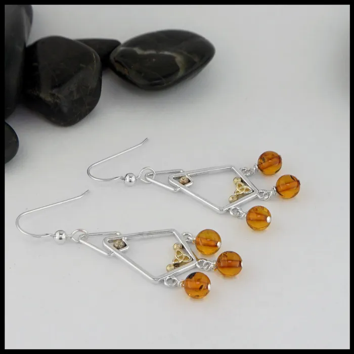 Earrings Walker Metalsmiths Trinity Knot Earrings with Amber