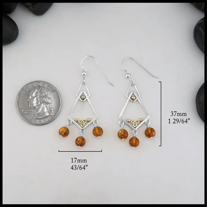 Earrings Walker Metalsmiths Trinity Knot Earrings with Amber