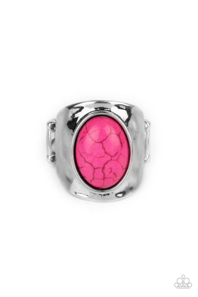 Elemental Essence Pink Stone Silver Ring Paparazzi Accessories Rings