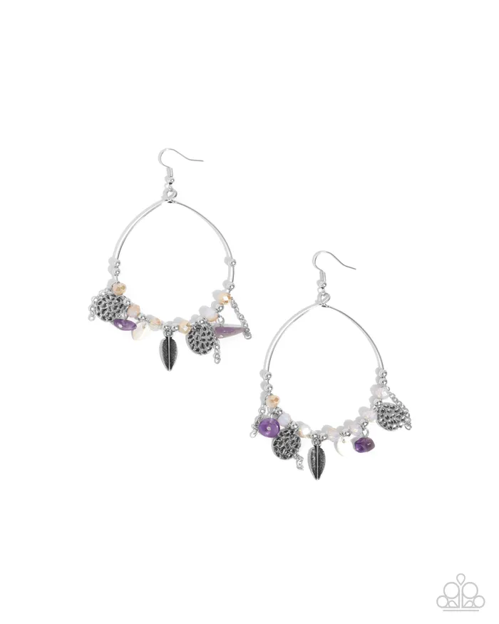 Feathered Fringe Purple Stone Silver Charm Earrings Paparazzi Paparazzi Accessories Earrings