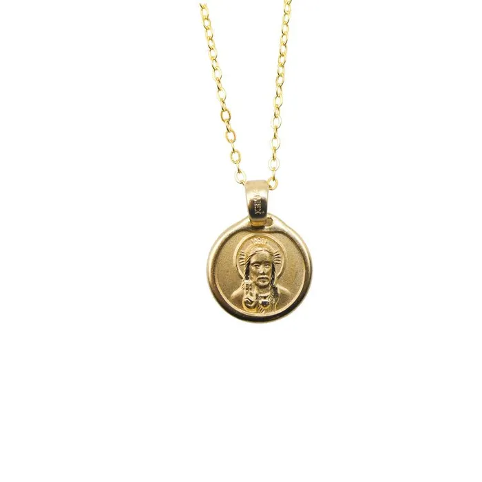 Gold Sacred Heart Round Necklace 18inch MEXICO Necklaces