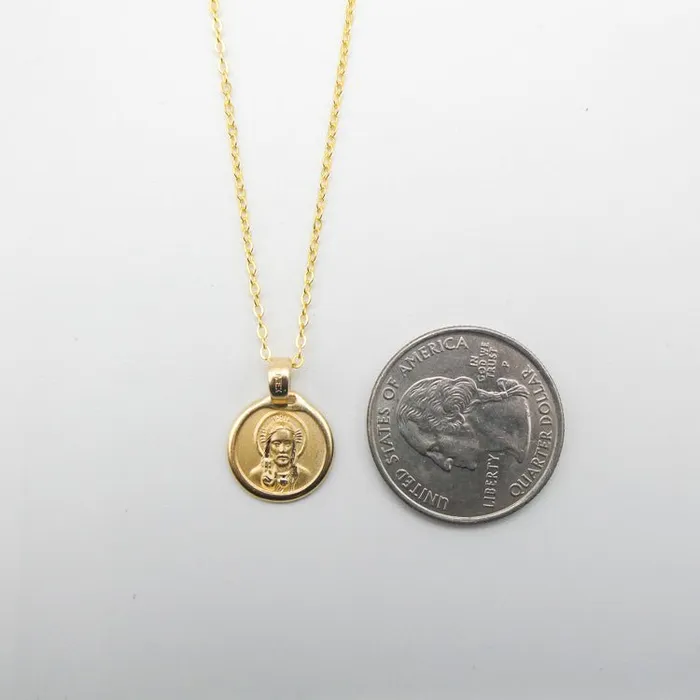 Gold Sacred Heart Round Necklace 18inch MEXICO Necklaces
