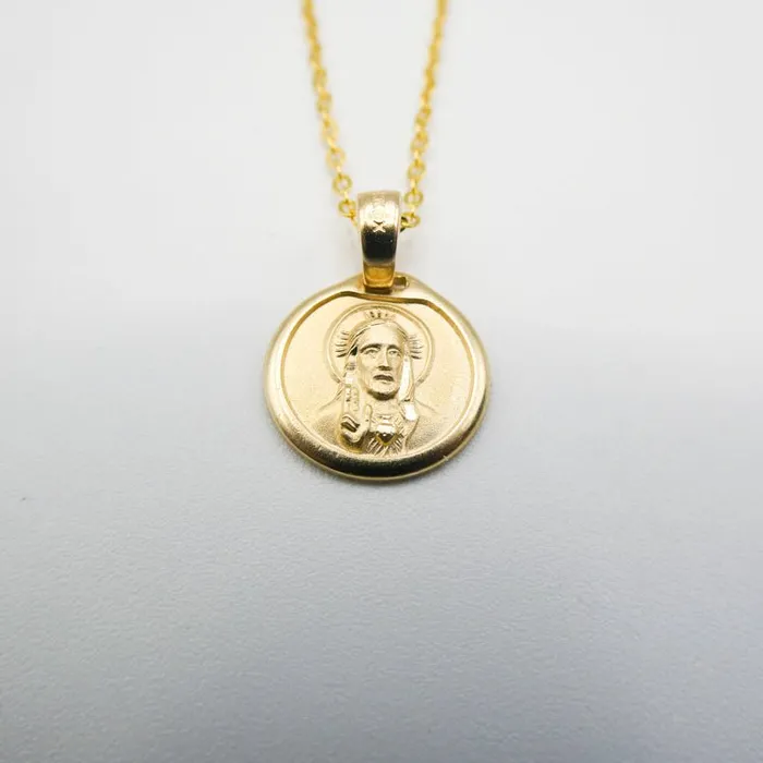 Gold Sacred Heart Round Necklace 18inch MEXICO Necklaces