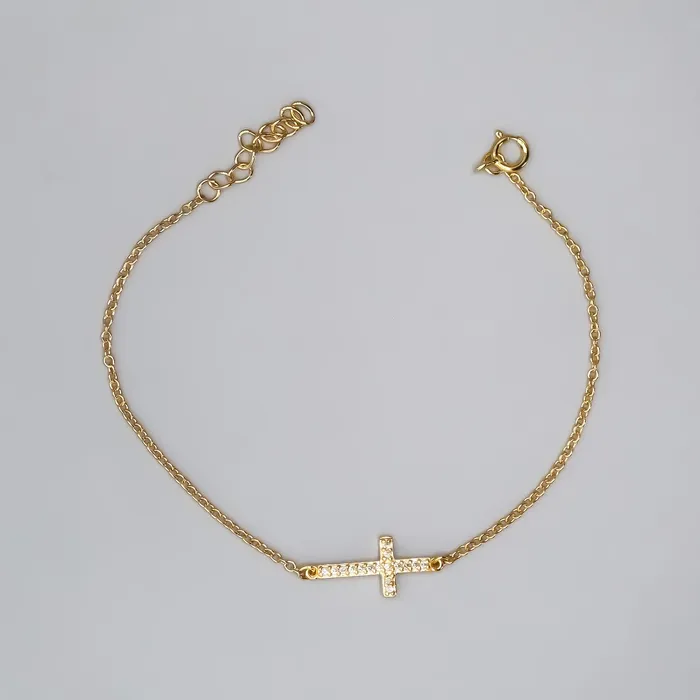 ITALY Bracelets Gold Vermeil Cross Bracelet w Zirconias 75