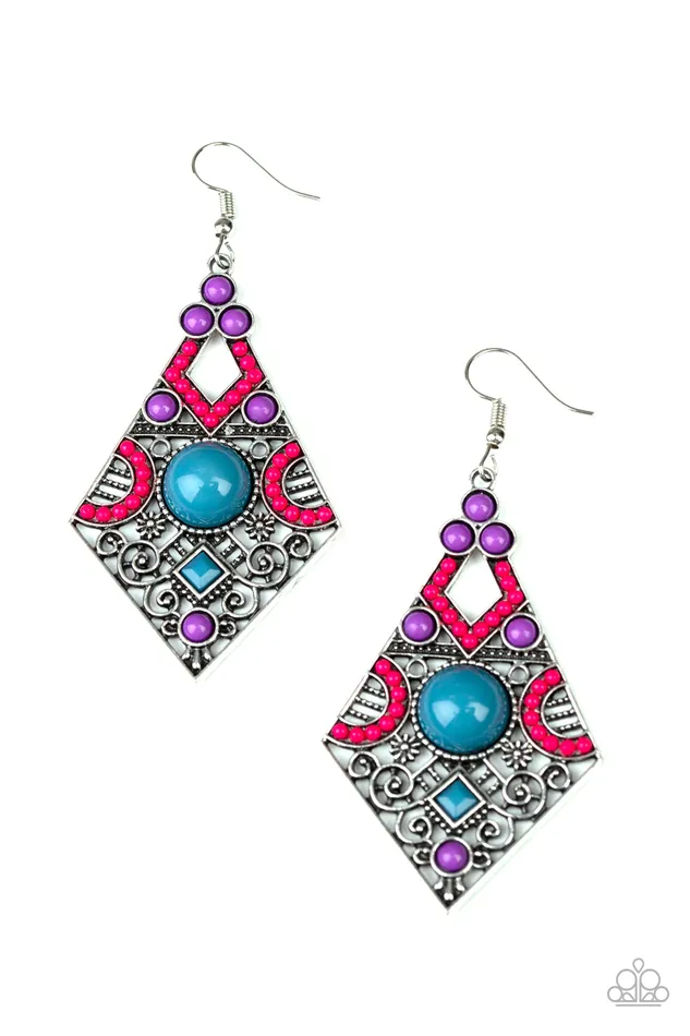 Malibu Meadows Multi Pink Blue Purple Silver Tribal Earrings Paparazzi Paparazzi Accessories Earrings