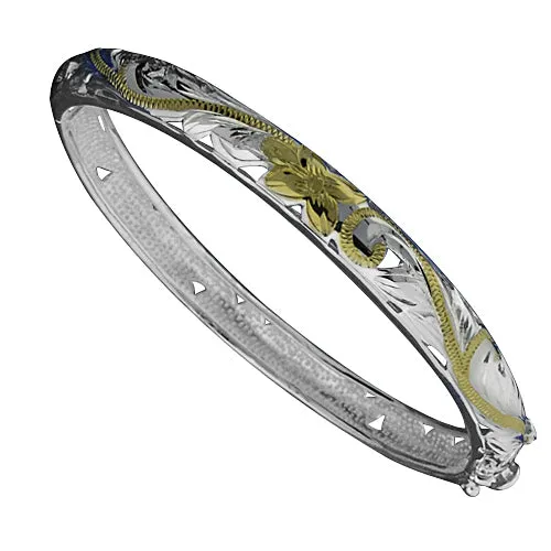 Nakoa Rings Hawaiian Jewelry Scroll See Through Oval Open Bangle 8mm Two Tone