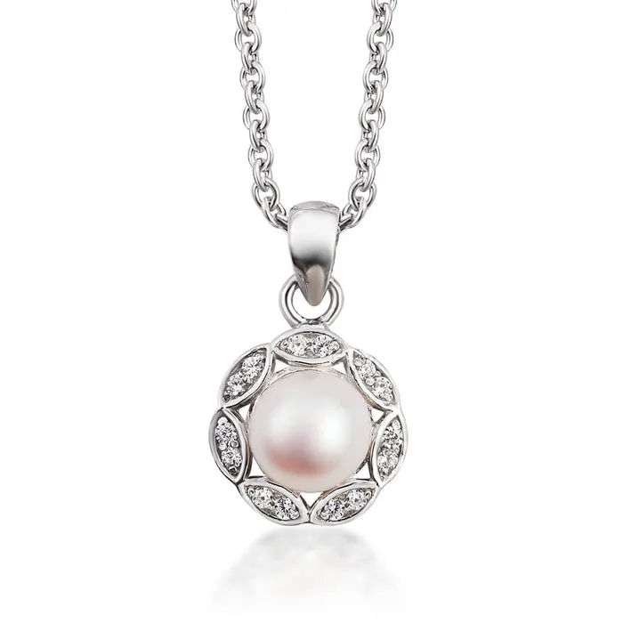 Necklaces AME Jewellery 65mm White Freshwater Pearl Vintage Pendant Necklace in Sterling Silver