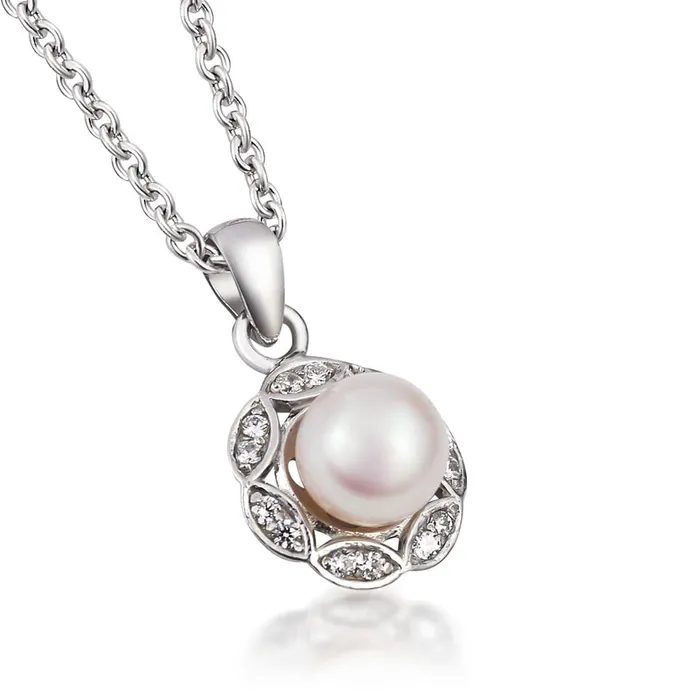 Necklaces AME Jewellery 65mm White Freshwater Pearl Vintage Pendant Necklace in Sterling Silver