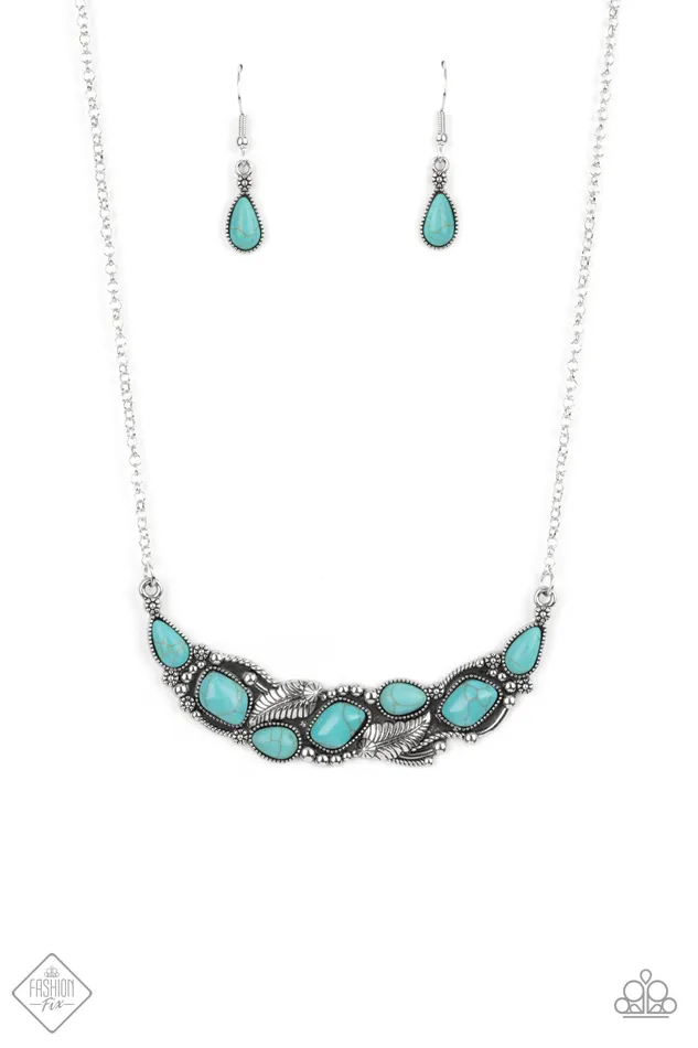 Necklaces Cottage Garden Blue Turquoise Silver Floral Feather Necklace Paparazzi Accessories