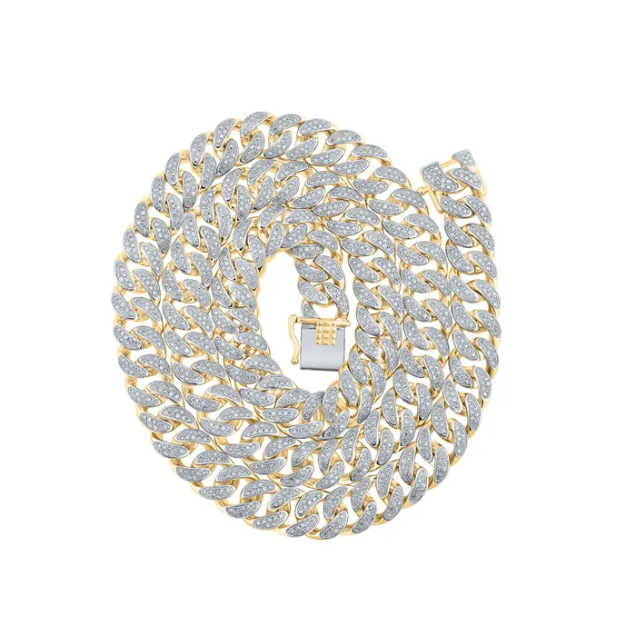 Necklaces GND Gold 20inch Cuban Link Chain Necklace 5 Cttw Round Natural Diamond Mens 8051 grams