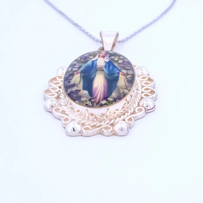 Necklaces MEXICO Our Lady of Grace Baroque Necklace w Pressed Flowers 18inch