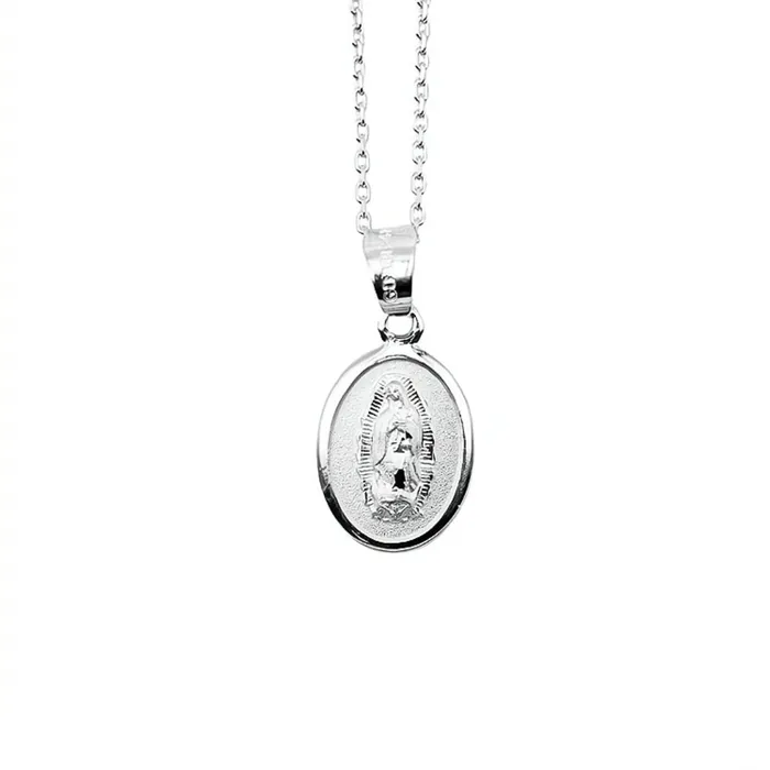 Necklaces MEXICO Silver Guadalupe Medal Mini Oval Necklace 18inch