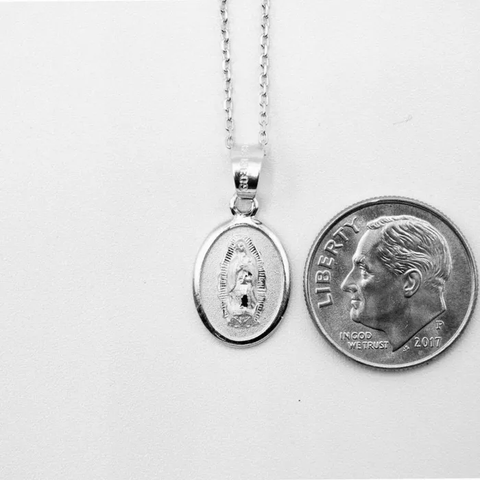 Necklaces MEXICO Silver Guadalupe Medal Mini Oval Necklace 18inch