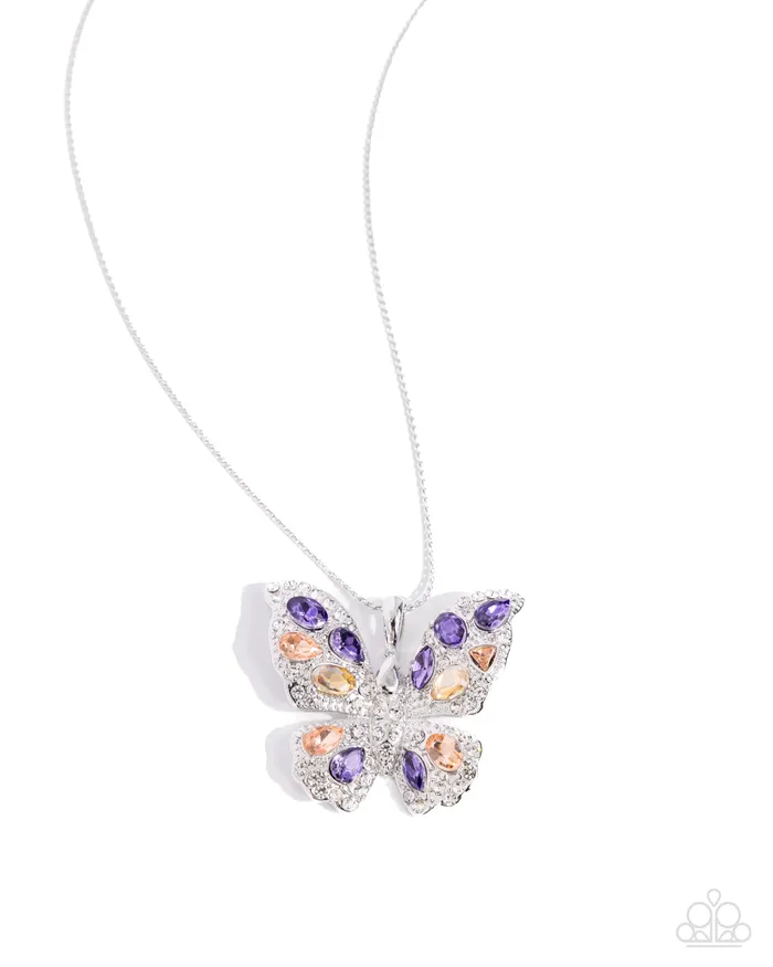 Necklaces Paparazzi Accessories Complete Look Aesthetic Admittance Purple Gem Silver Butterfly Silver Necklace and Aerial Admittance Ring 2Piece Set Paparazzi