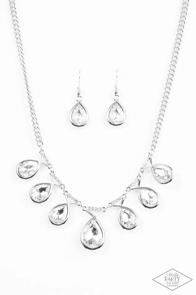 Necklaces Paparazzi Accessories Paparazzi Love at Fierce Sight White Teardrop Gem Silver Necklace LOTP Black Diamond Exclusive Necklaces Paparazzi Accessories Paparazzi Love at Fierce Sight White Teardrop Gem Silver Necklace LOTP Black Diamond Exclusive