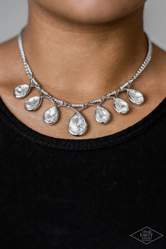 Necklaces Paparazzi Accessories Paparazzi Love at Fierce Sight White Teardrop Gem Silver Necklace LOTP Black Diamond Exclusive