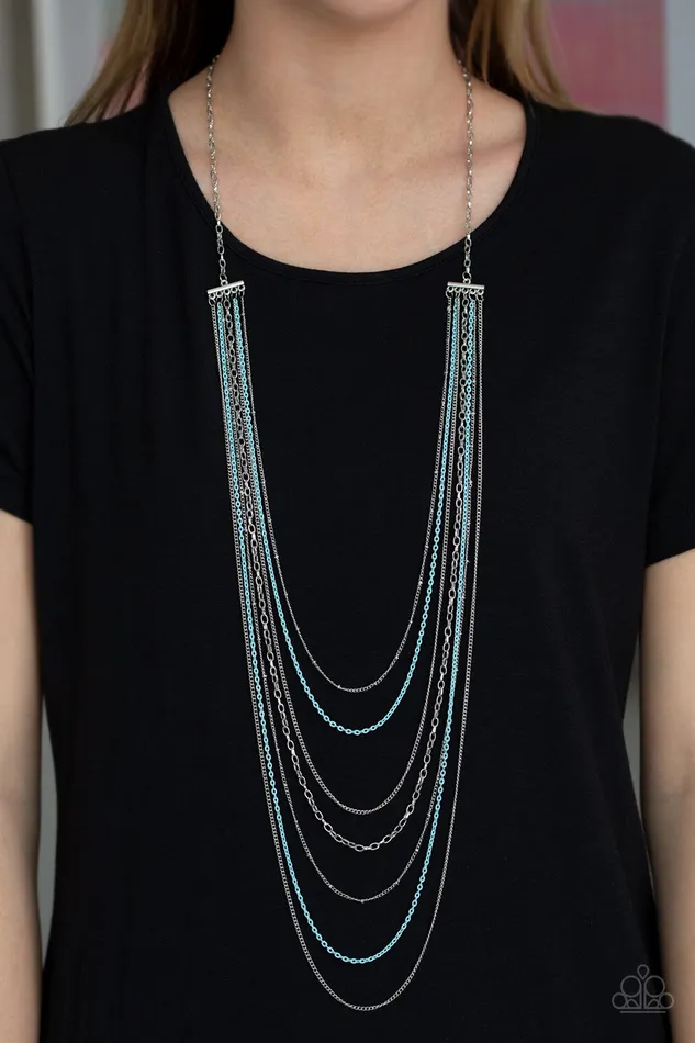 Necklaces Paparazzi Accessories Radical Rainbows Blue and Silver Chain Layered Necklace