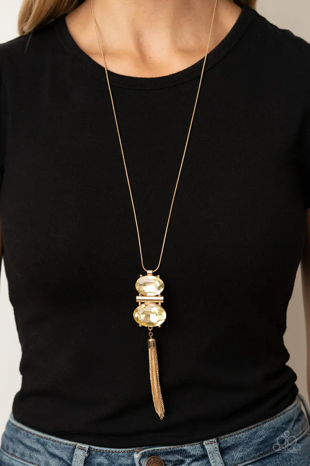 Necklaces Paparazzi Accessories Runway Rival Yellow Rhinestone Gold Snake Chain Pendant Necklace Paparazzi