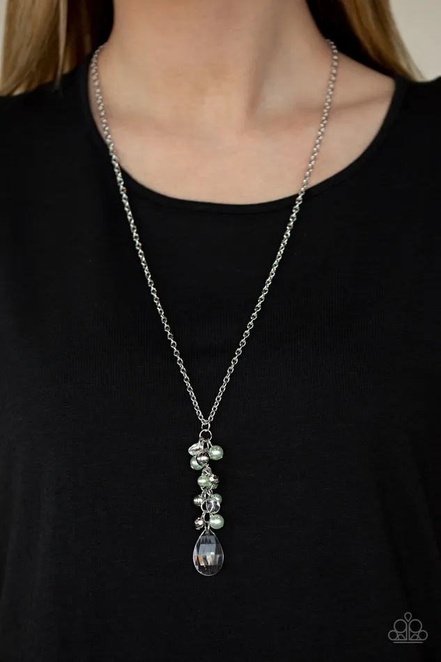 Necklaces Paparazzi Accessories Teardrop Serenity Green Pearl Silver Cluster Pendant Necklace Paparazzi