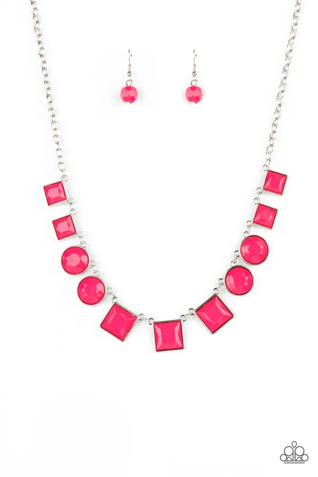 Necklaces Paparazzi Accessories Tic Tac TREND Pink Bead Silver Necklace Paparazzi