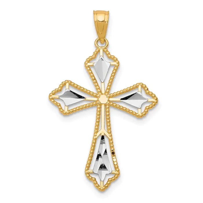 Necklaces Qgold 10k Yellow wRhodium 21 mm DiamondCut Cross Pendant 086 grams