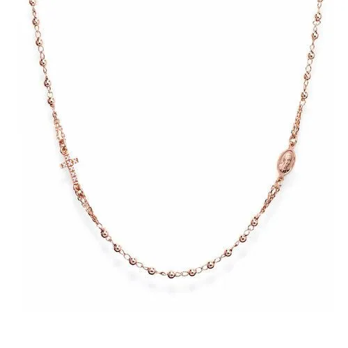 Necklaces Silver Rosary choker with Cross pav rose 18inch ITALY
