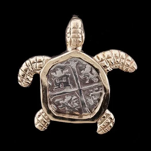 Necklaces The Treasure Shoppe Atocha Jewelry Small Silver Coin 14K Gold Turtle Pendant