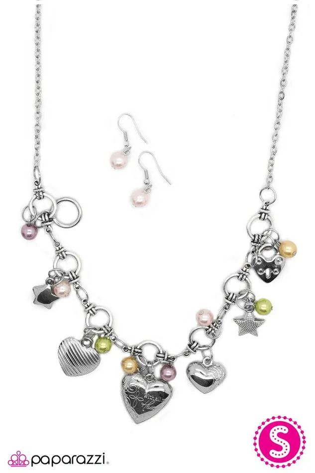 Necklaces When You Wish Upon A Star Multi Pink Green Pearl Heart Star Affirmation Short Necklace Paparazzi Paparazzi Accessories