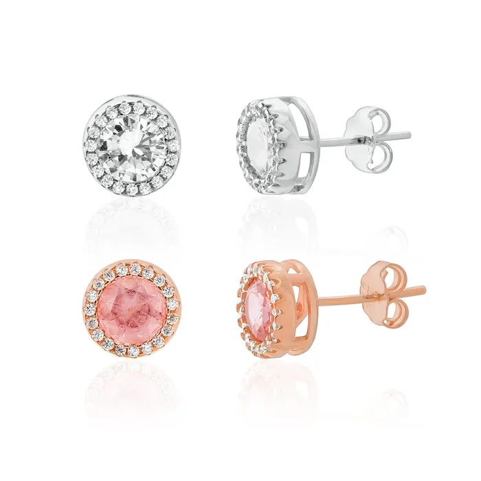 Noblepack CA Tt CZ Halo Round Duo Earring Earrings