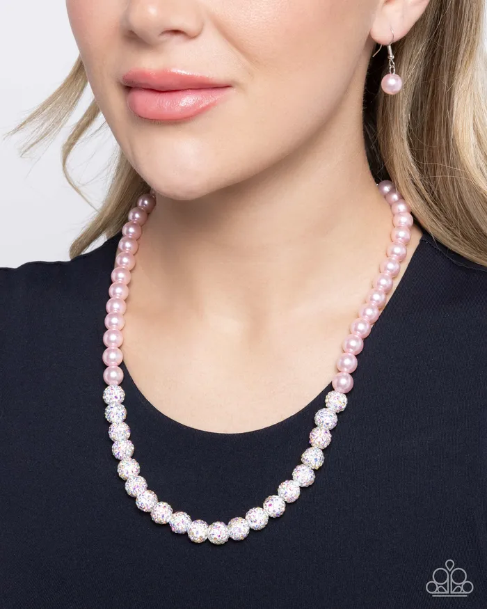 Paparazzi Accessories Beautiful Boutique Pink Pearl Iridescent Rhinestone Short Necklace Paparazzi Necklaces