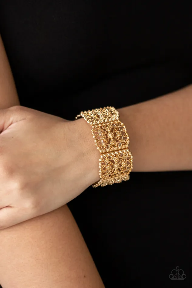 Paparazzi Accessories Bracelets Enchanted Vineyards Gold Filigree Stretchy Bracelet Paparazzi