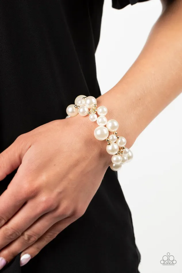 Paparazzi Accessories Bracelets Her Serene Highness Gold and White Pearl Stretchy Bracelet Paparazzi