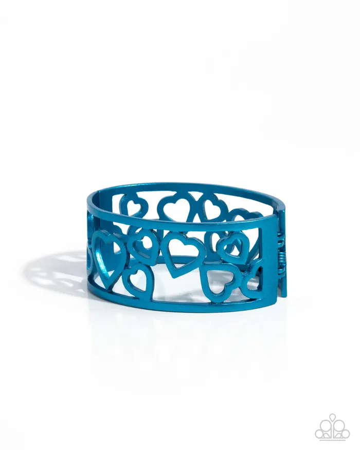 Paparazzi Accessories Bracelets Steal Your Heart Blue Metallic Heart Hinge Bracelet Paparazzi
