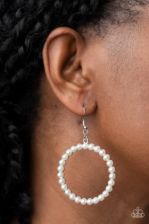 Paparazzi Accessories Earrings Can I Get A Hallelujah White Pearl Circle Earrings Paparazzi