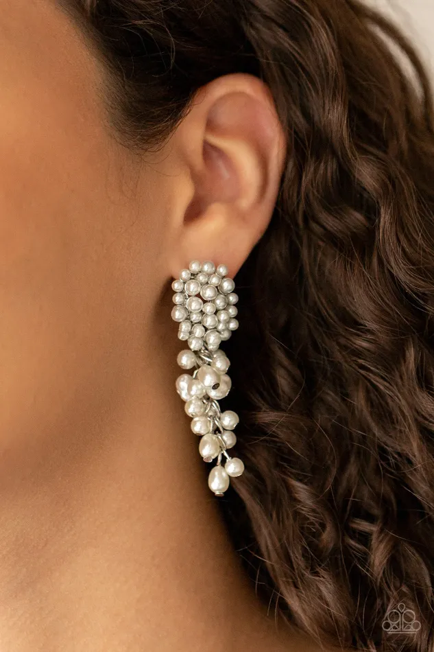 Paparazzi Accessories Earrings Fabulously Flattering White Pearl Cluster Silver Post Earrings Paparazzi