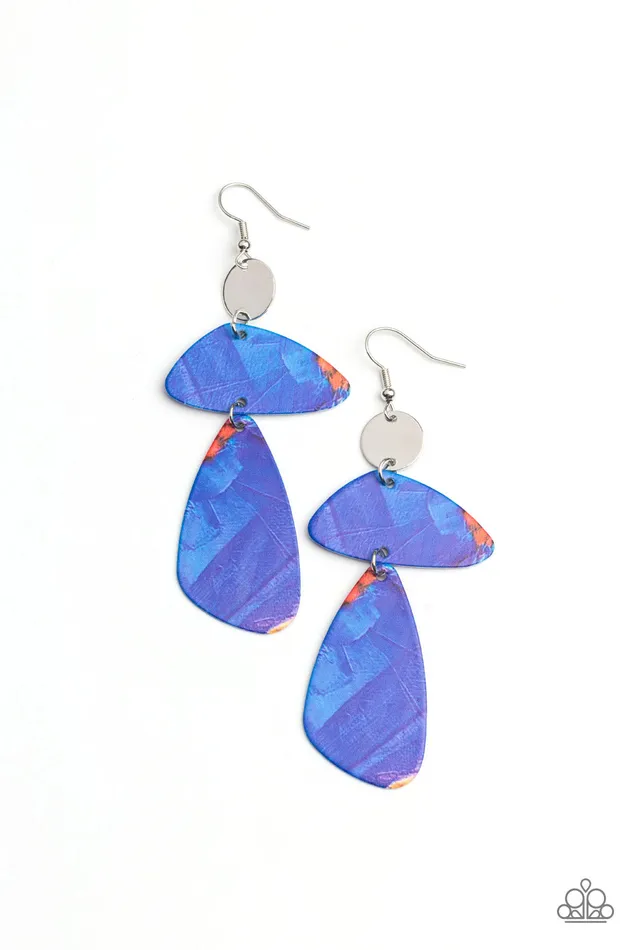 Paparazzi Accessories Earrings SWATCH Me Now Blue Painted Abstract Silver Earrings Paparazzi