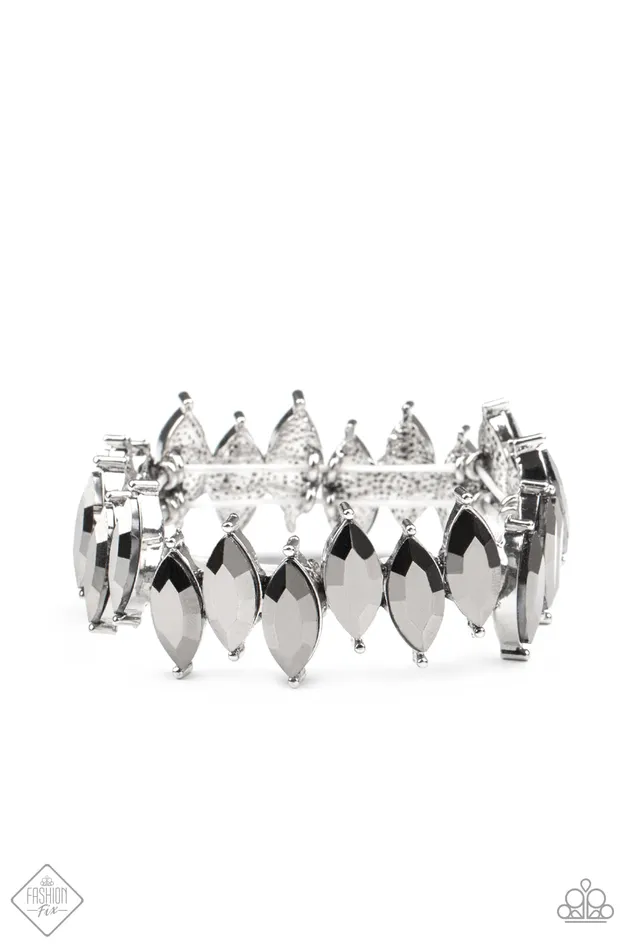 Paparazzi Accessories Fiercely Fragmented Silver and Hematite Stretchy Bracelets Paparazzi Fashion Fix Exclusive October 2020 Necklaces