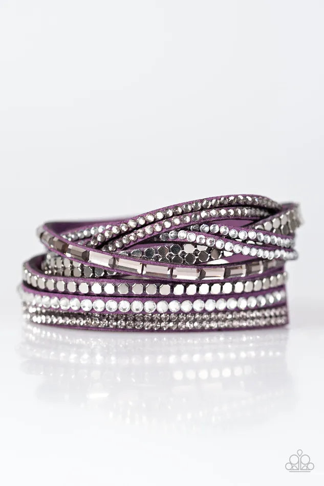 Paparazzi Accessories I Came To Slay Purple Suede Silver Rhinestone Double Wrap Bracelet Paparazzi Bracelets