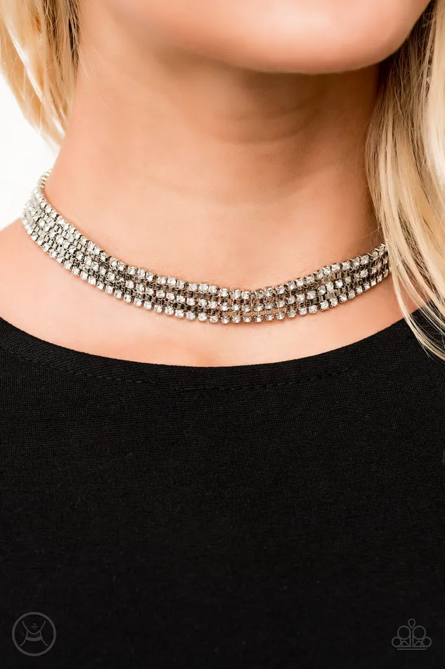 Paparazzi Accessories Necklaces Full REIGN Paparazzi White Square Rhinestone Silver Box Chain Choker Necklace 2019 Convention Exclusive