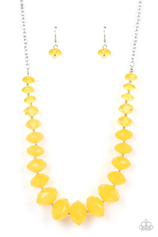 Paparazzi Accessories Necklaces HappyGLOWLucky Yellow Bead Silver Necklace Paparazzi