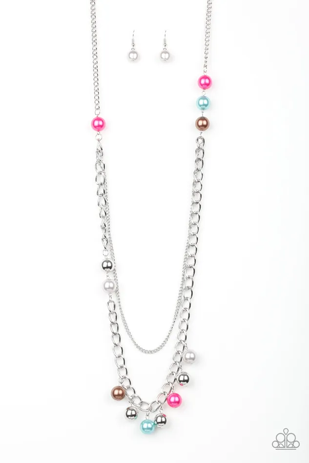 Paparazzi Accessories Necklaces Modern Musical Multi Colored Pearl Silver Necklace Paparazzi