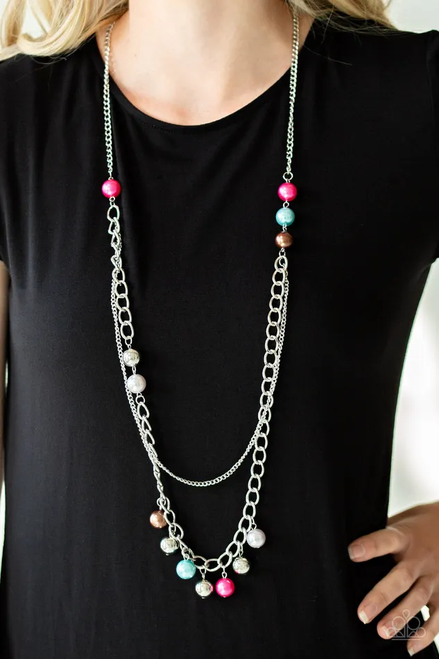 Paparazzi Accessories Necklaces Modern Musical Multi Colored Pearl Silver Necklace Paparazzi