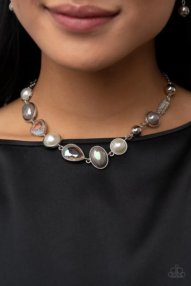 Paparazzi Accessories Necklaces Nautical Nirvana Silver Iridescent Pearly Bead Gem Necklace Paparazzi