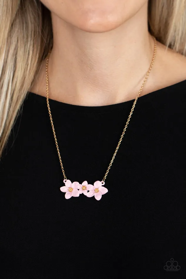 Paparazzi Accessories Necklaces Petunia Picnic Pink Resin Flower Gold Dainty Necklace Paparazzi