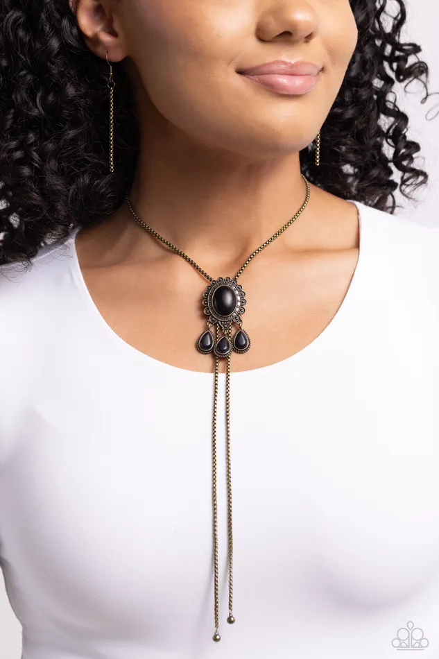 Paparazzi Accessories Necklaces Seize the Serenity Brass with Black Stone Slide Bolo Necklace Paparazzi