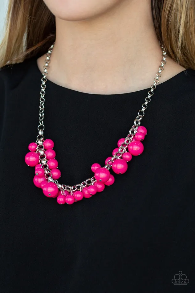 Paparazzi Accessories Necklaces Walk This BROADWAY Pink Bead Silver Necklace Paparazzi